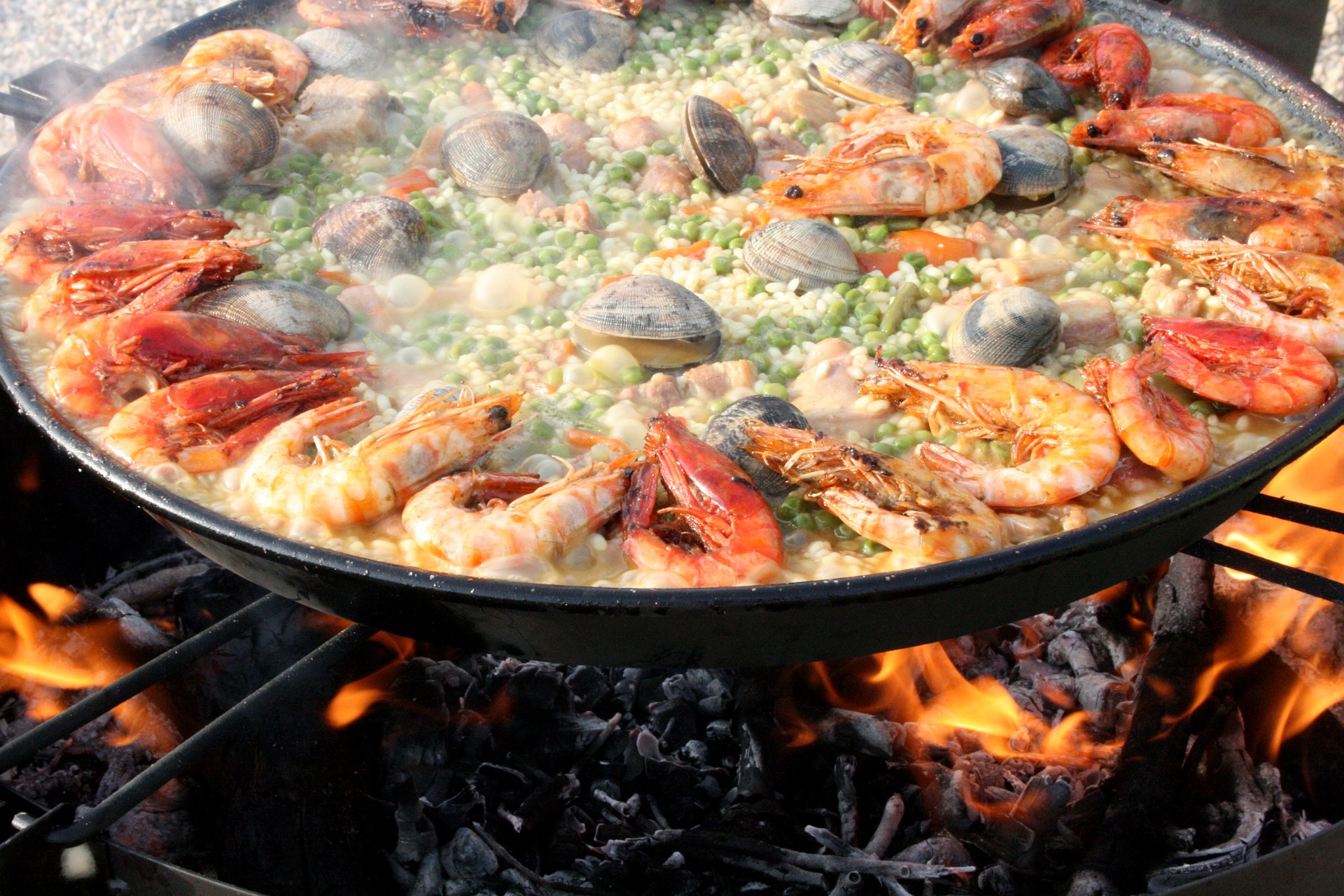 Mediterranean seafood and rice in a pan - paella