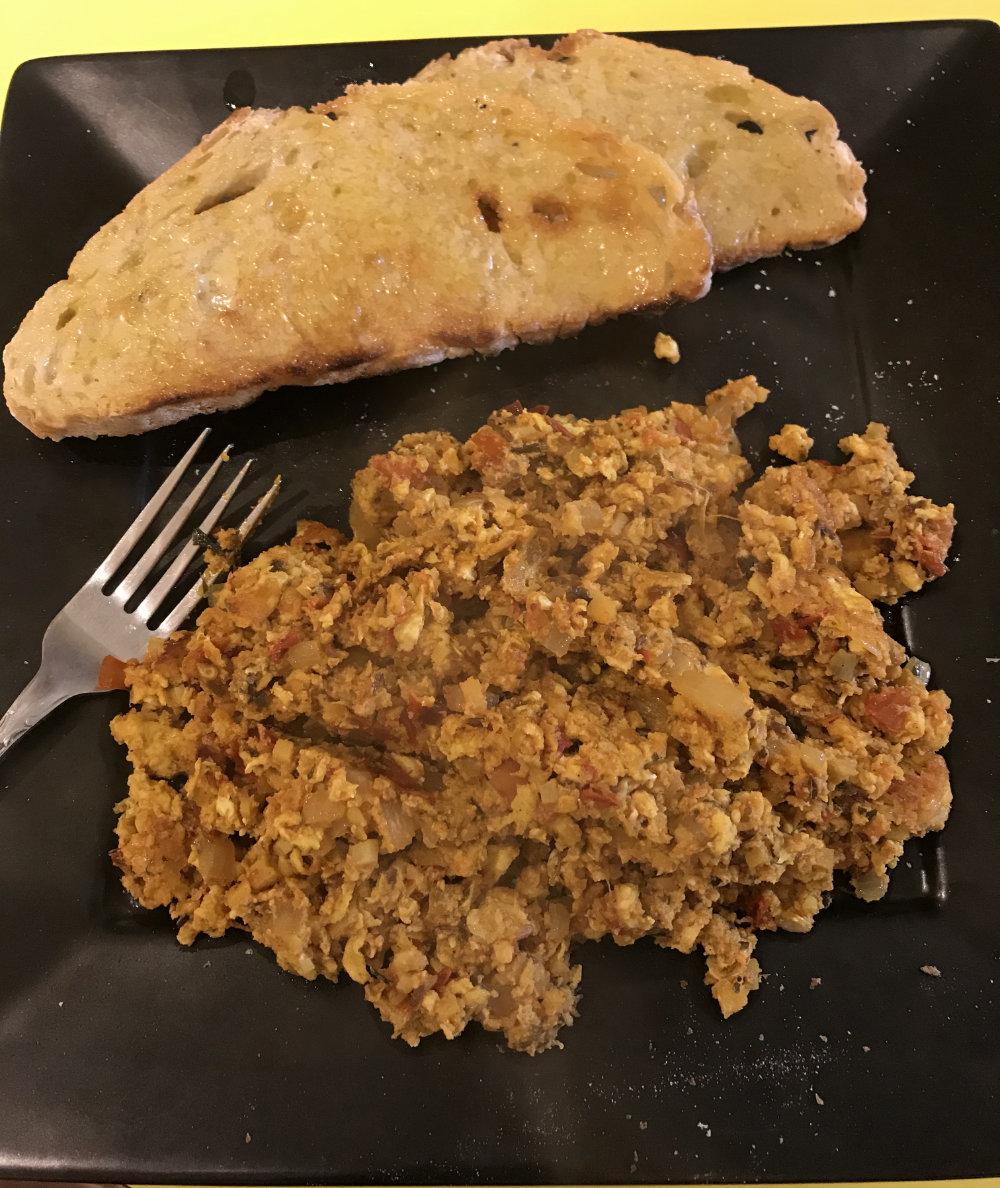 Indian Curry Inspired Egg Scramble with Rustic Bread